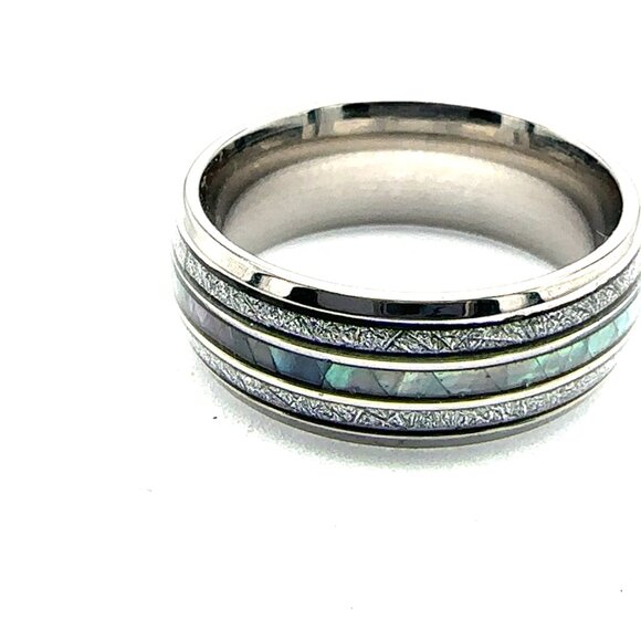 Color-Changing Stainless Steel Wedding Band W/ Crushed Zircon Inlay Unisex Ring - Picture 1 of 15